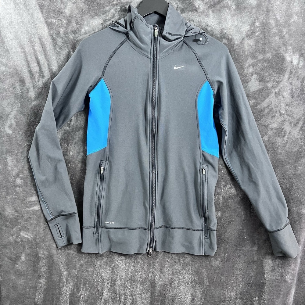 Nike Running Dri-Fit Women's Mock Neck Hooded Jacket 518108-060 Medium Gray